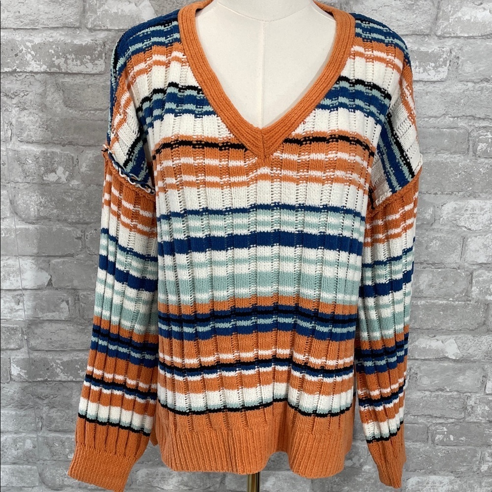 Maurices Multicolor Striped V-Neck Sweater